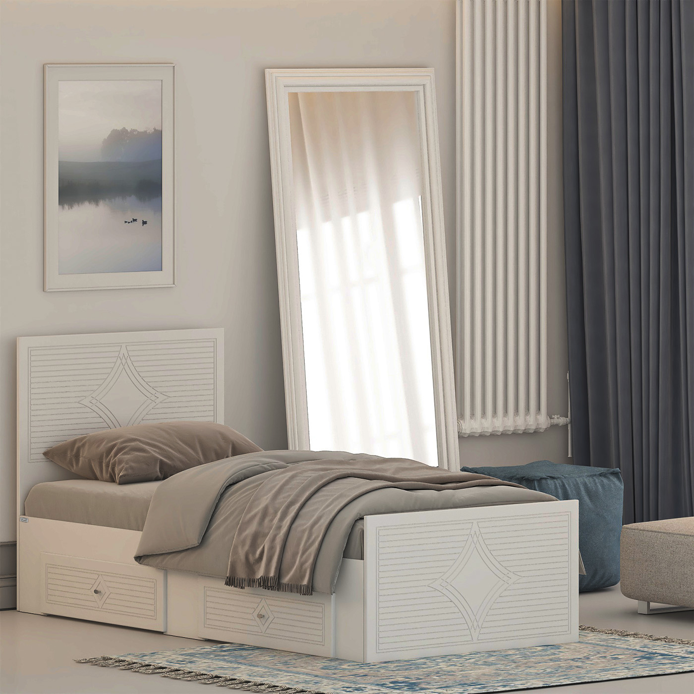 تخت‌خواب ام دی اف یک نفره اعیان مدل FH1027 سایز 90 * 200 سانتی‌متر