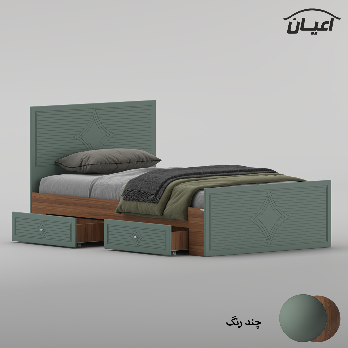 تخت‌خواب ام دی اف یک و نیم نفره اعیان مدل FH1028 سایز 120 * 200 سانتی‌متر