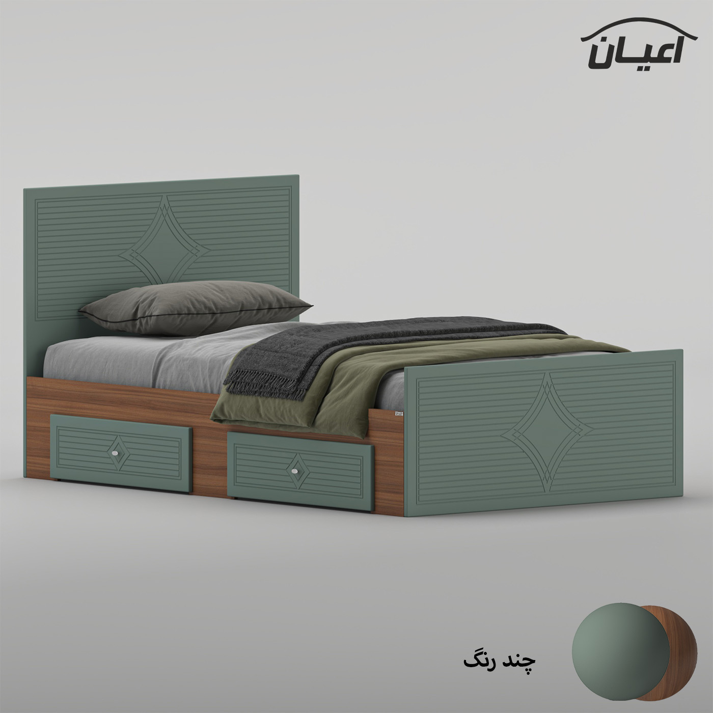 تخت‌خواب ام دی اف یک و نیم نفره اعیان مدل FH1028 سایز 120 * 200 سانتی‌متر