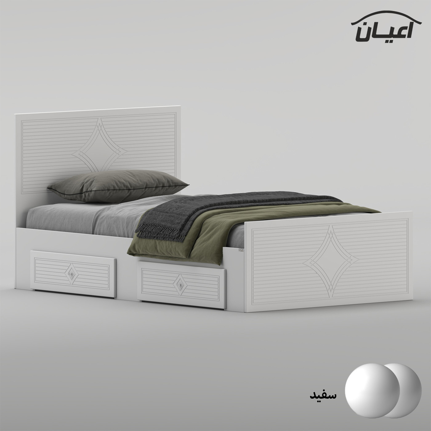 تخت‌خواب ام دی اف یک و نیم نفره اعیان مدل FH1028 سایز 120 * 200 سانتی‌متر