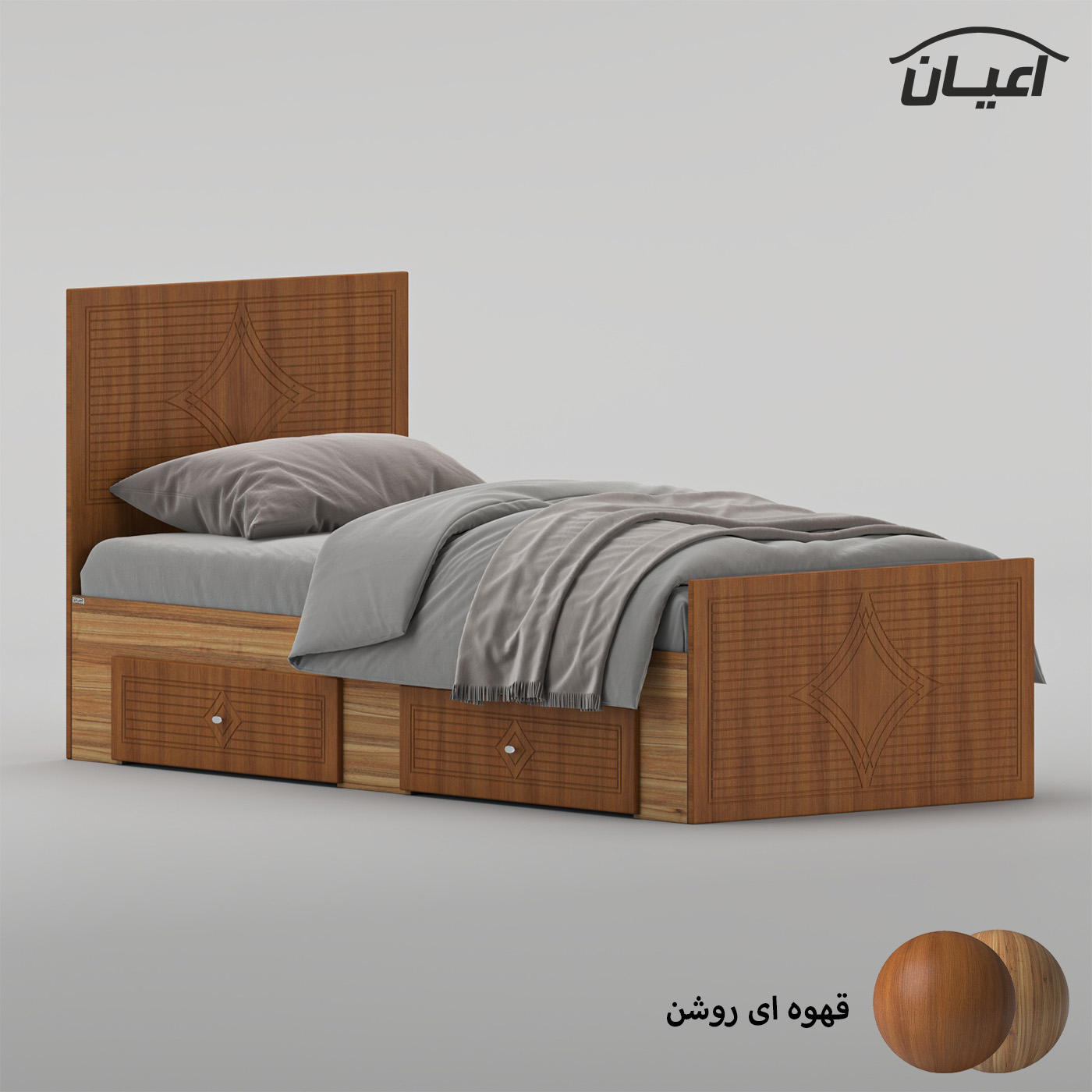 تخت‌خواب ام دی اف یک نفره اعیان مدل FH1027 سایز 90 * 200 سانتی‌متر