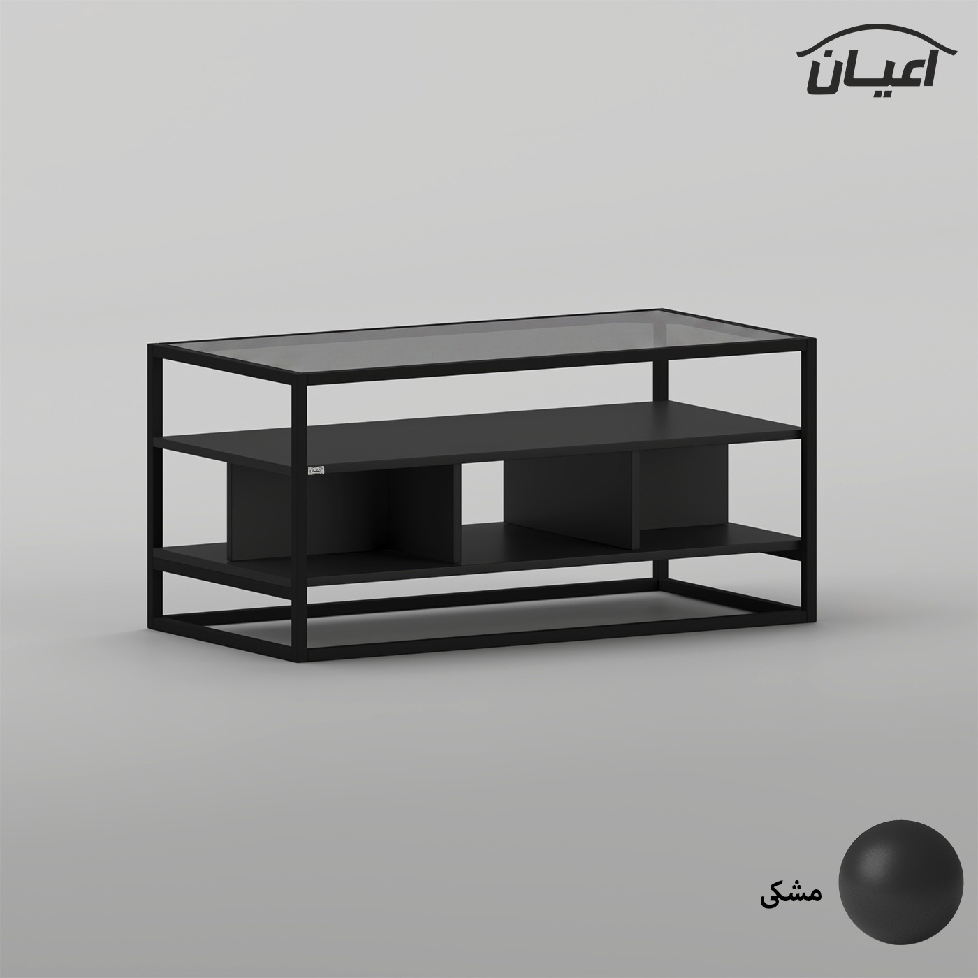 میز جلومبلی مستطیلی با پایه فلزی و صفحه شیشه ای اعیان مدل FH1059