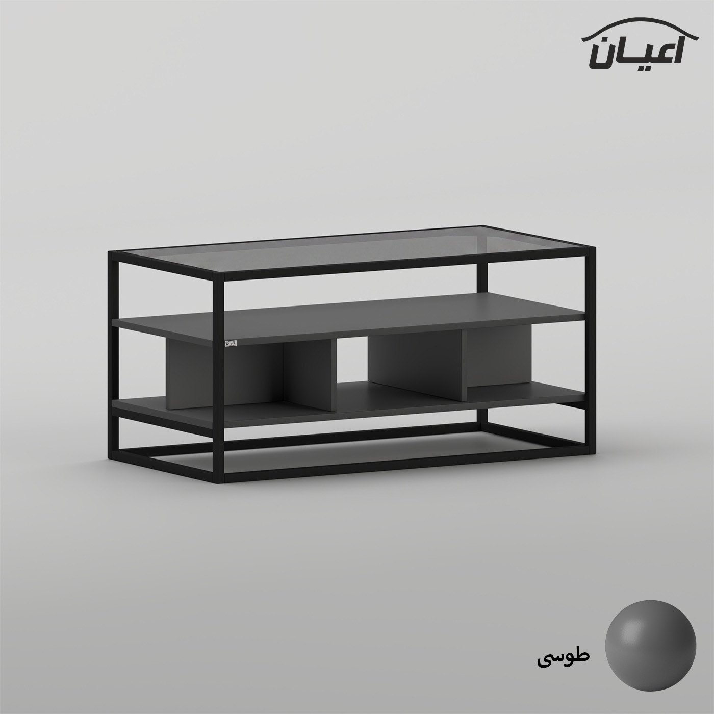 میز جلومبلی مستطیلی با پایه فلزی و صفحه شیشه ای اعیان مدل FH1059
