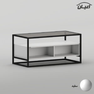 میز جلومبلی مستطیلی با پایه فلزی و صفحه شیشه ای اعیان مدل FH1058