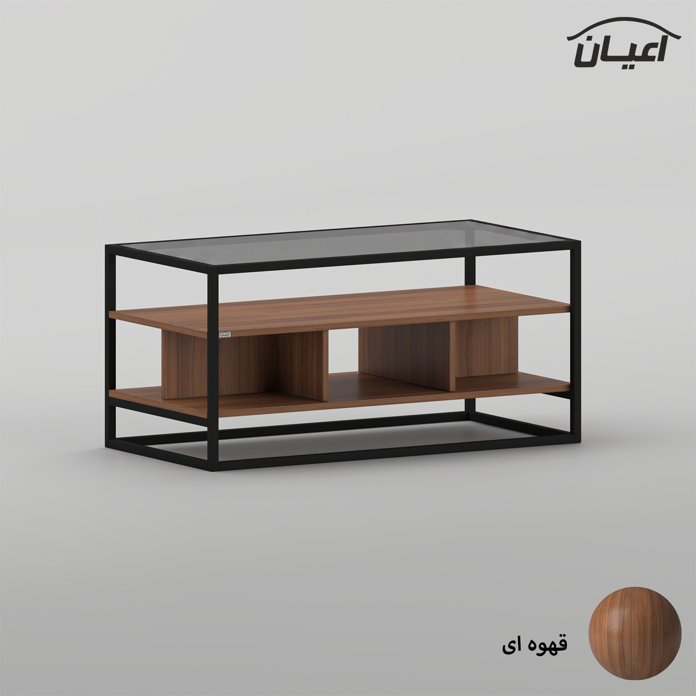 میز جلومبلی مستطیلی با پایه فلزی و صفحه شیشه ای اعیان مدل FH1059