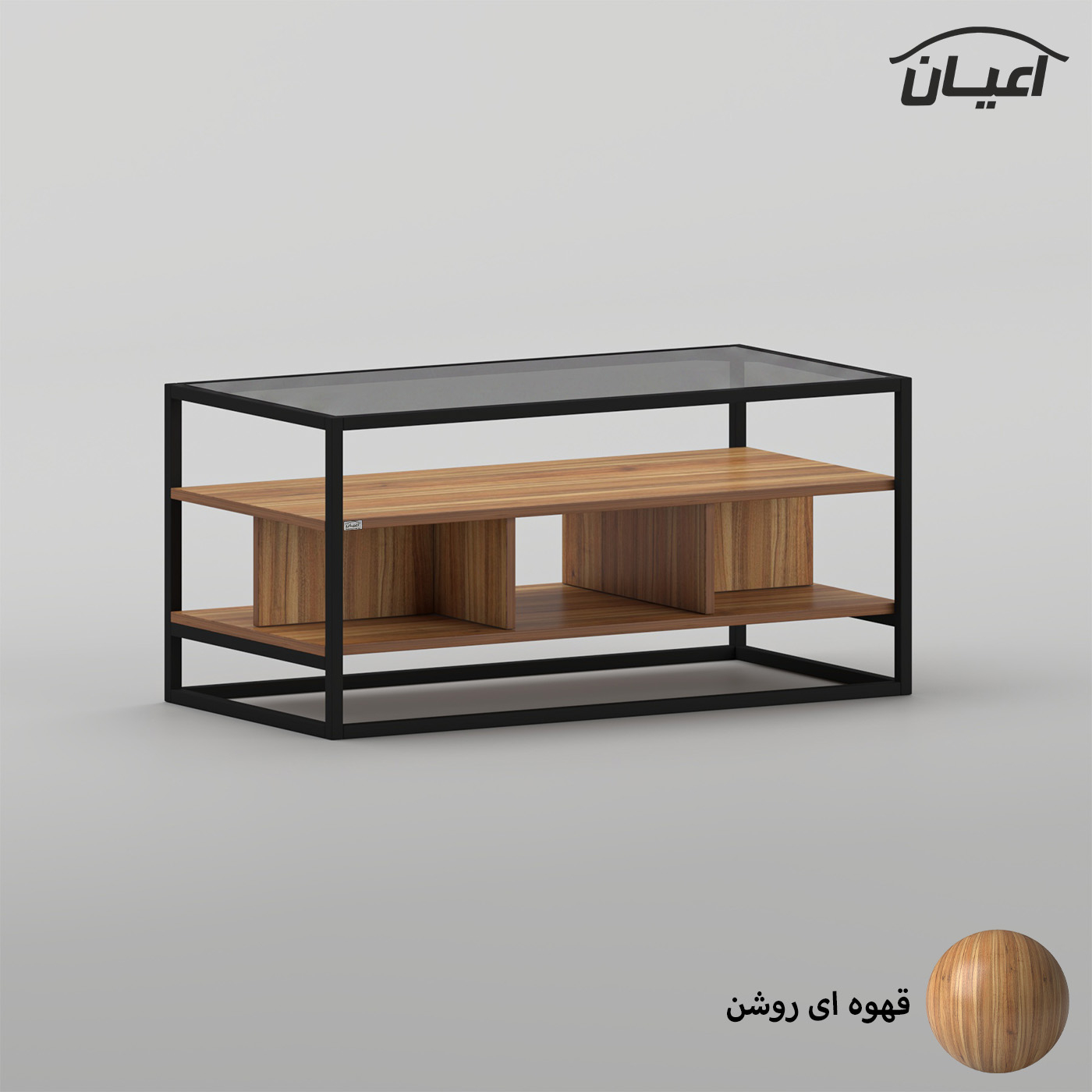 میز جلومبلی مستطیلی با پایه فلزی و صفحه شیشه ای اعیان مدل FH1059