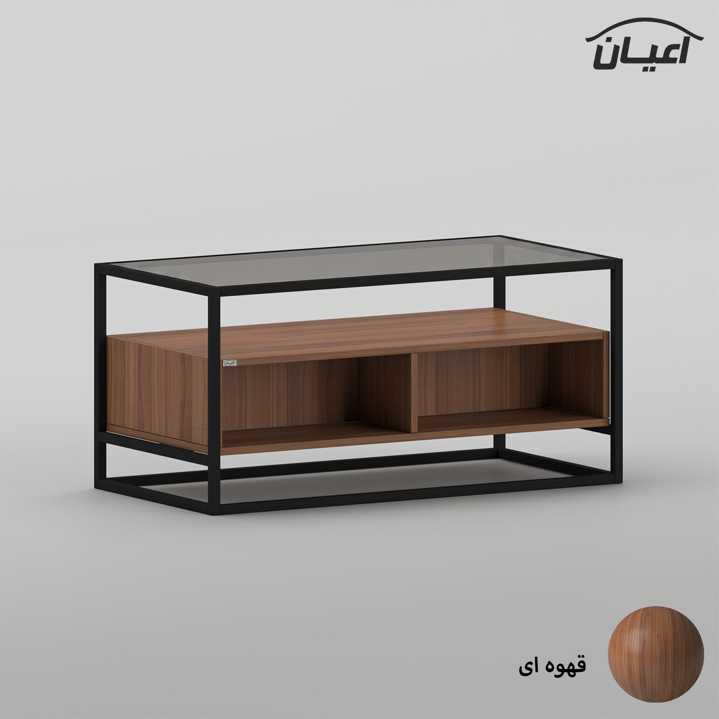 میز جلومبلی مستطیلی با پایه فلزی و صفحه شیشه ای اعیان مدل FH1058